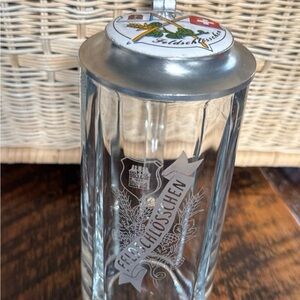 Feldschlösschen Glass Beer Stein with Silver Lid